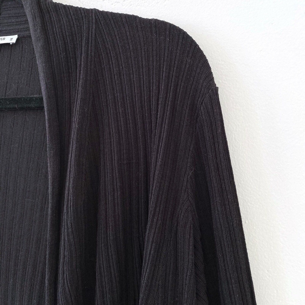 MM Lafleur Long Sleeve Black Lightweight Cardigan Side Slits Cotton Size Medium - Picture 3 of 6